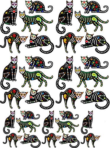 Sugar Skull Cats - 47841 - Ceramic Decal - Enamel Decal - Glass Decal - Waterslide Decal - 3 Different Size Sheet (Images) to Choose from. Choose Either Ceramic (Enamel) or Glass Fusing Decals