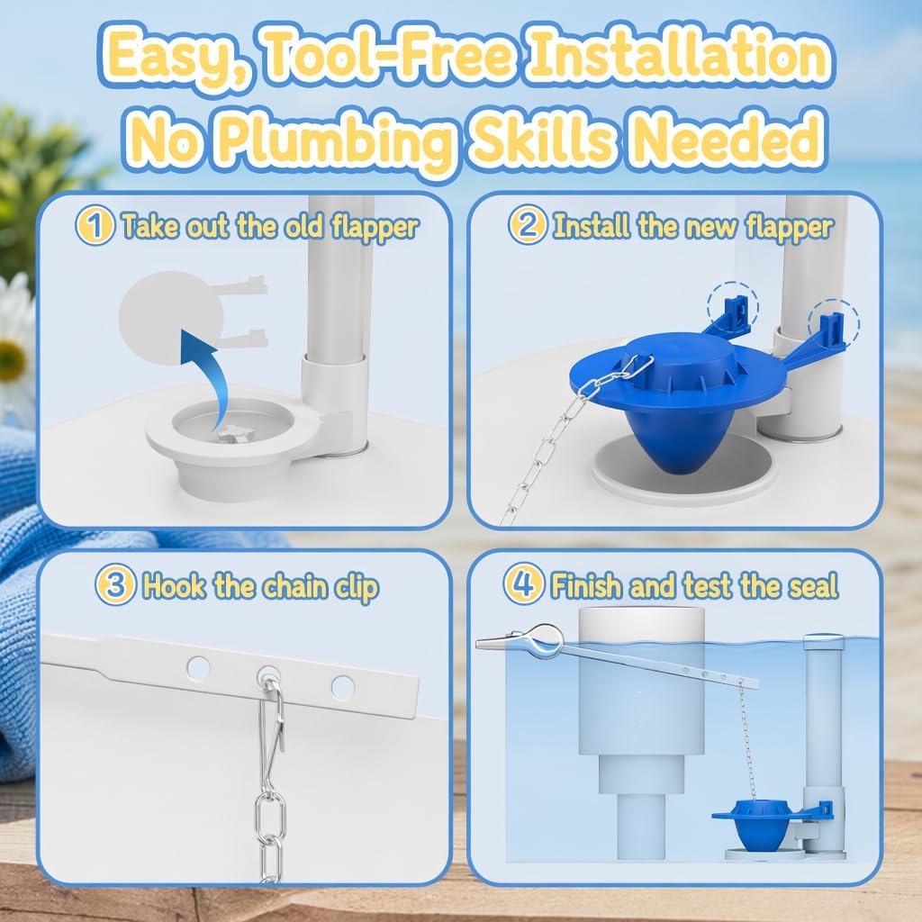 3-Pack Toilet Flapper 2 Inch Replacement Kit with Stainless Steel Chain | Silicone flapper valve for toilet tank. Adjustable toilet stopper replacement kit helps fix leaks and save water.