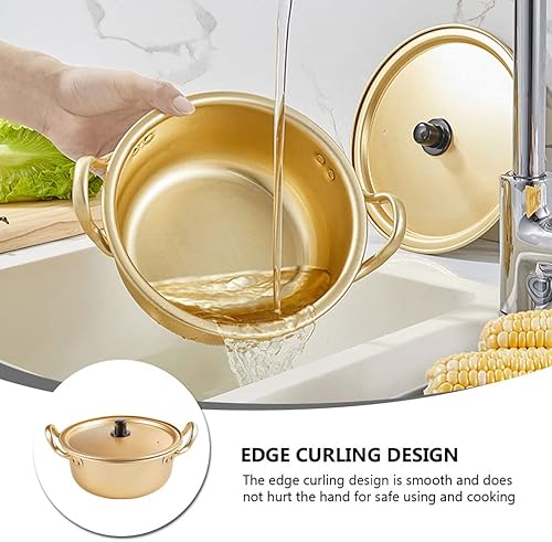 Miniatura 4 de Vaguelly Olla de fideos coreanos de 3 piezas, olla de ramen de aluminio, olla de cocción de ramen coreano con tapa y doble asa de calentamiento