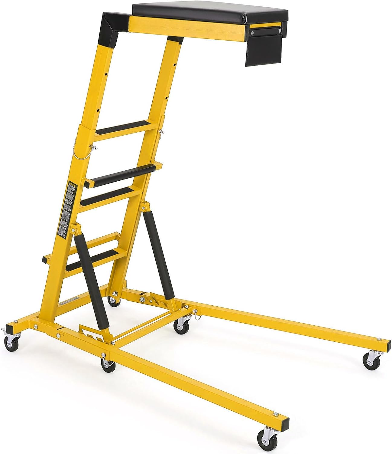 DEXSO Topside Automotive Engine Creeper - 400LBS Capacity, Adjustable Height 48"-66", Foldable Design with 6 Swivel Casters, Thickened Cushion & Tool Pouch (Yellow)