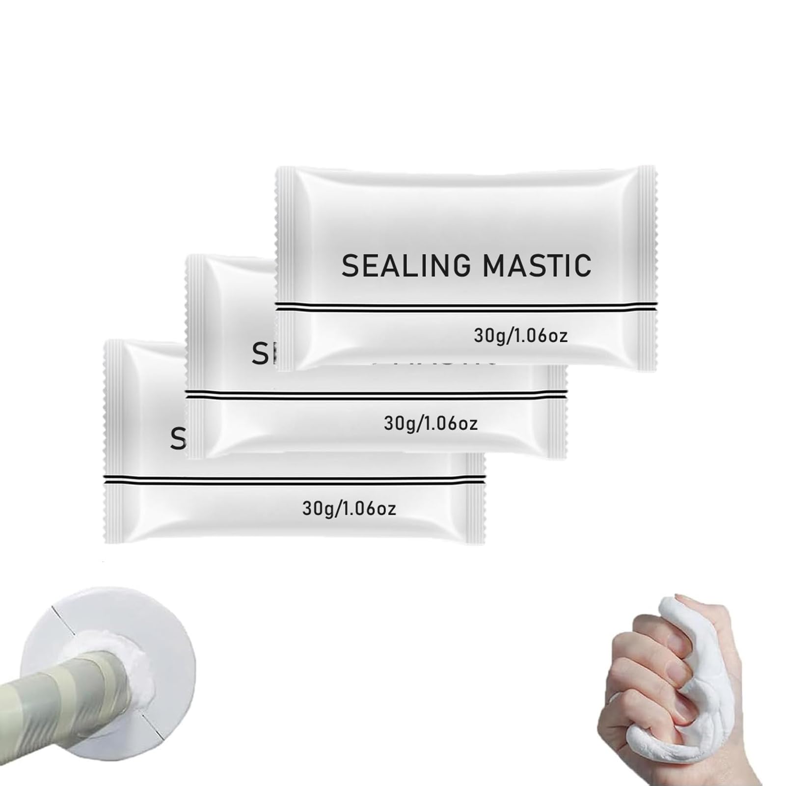 2024 New Type Waterproof Sealant Mastic, Super Diamond Mud Seal, Waterproof Repair Sealing Clay, Duct Quick Mending Sealant Mud for Wall Hole,Air Conditioning Hole, Drain Connection (3pcs, One Size)