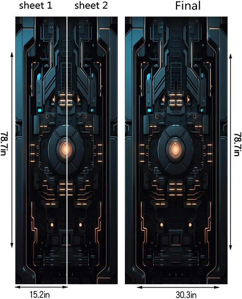 REDAMANCY Modern Future Armour Space 3D Door Mural Decals, Waterproof, Removable, 2 Count, PVC, Red, Wall Decor Stickers