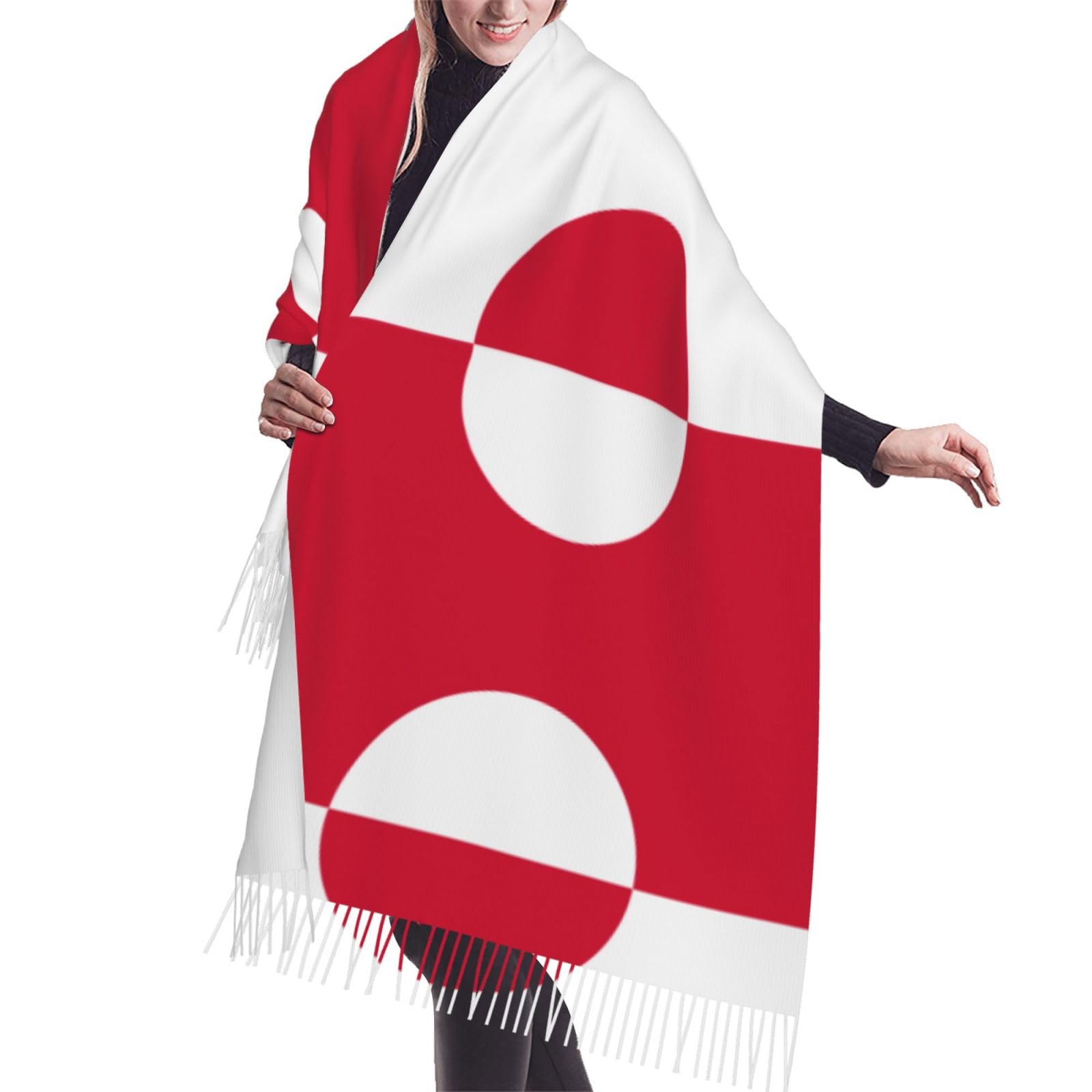 QAZWZML Greenland flag Printed long scarf, fringed shawl, suitable for everyday wear or outdoor activities in spring, autumn and winter.