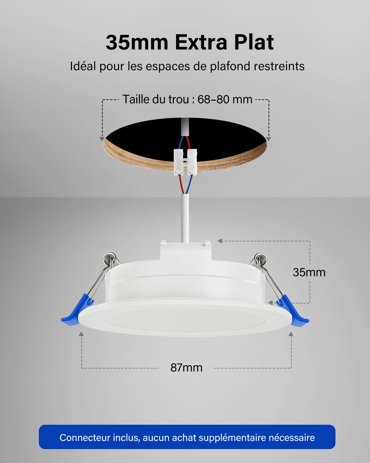 Leselux Spot LED Encastrable Salle de Bain IP65, 10 x 5W Spot de Plafond 4000K Blanc Neutre 400LM, Spots LED Extra Plat 35mm, Éclairage Encastrés pour Cuisine Salon Couloir, Trou Φ68-80mm