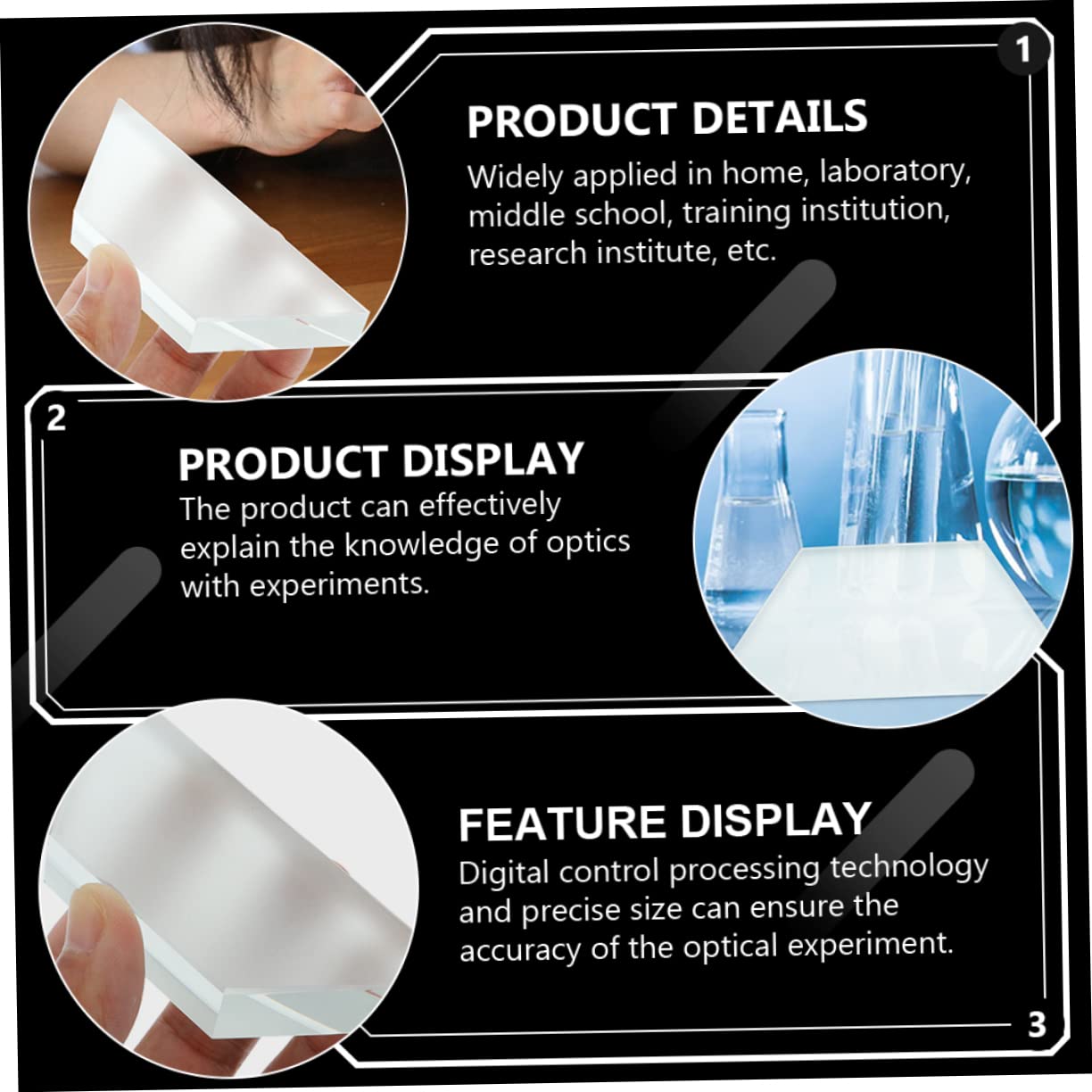 COSMEVIVI 3pcs Trapezoidal Glass Block Teaching Instrument Teaching Aid Lenses Convex Lens Material Lens Laboratory Teaching Lens Teaching Prop Physics Teaching Lens for Learning