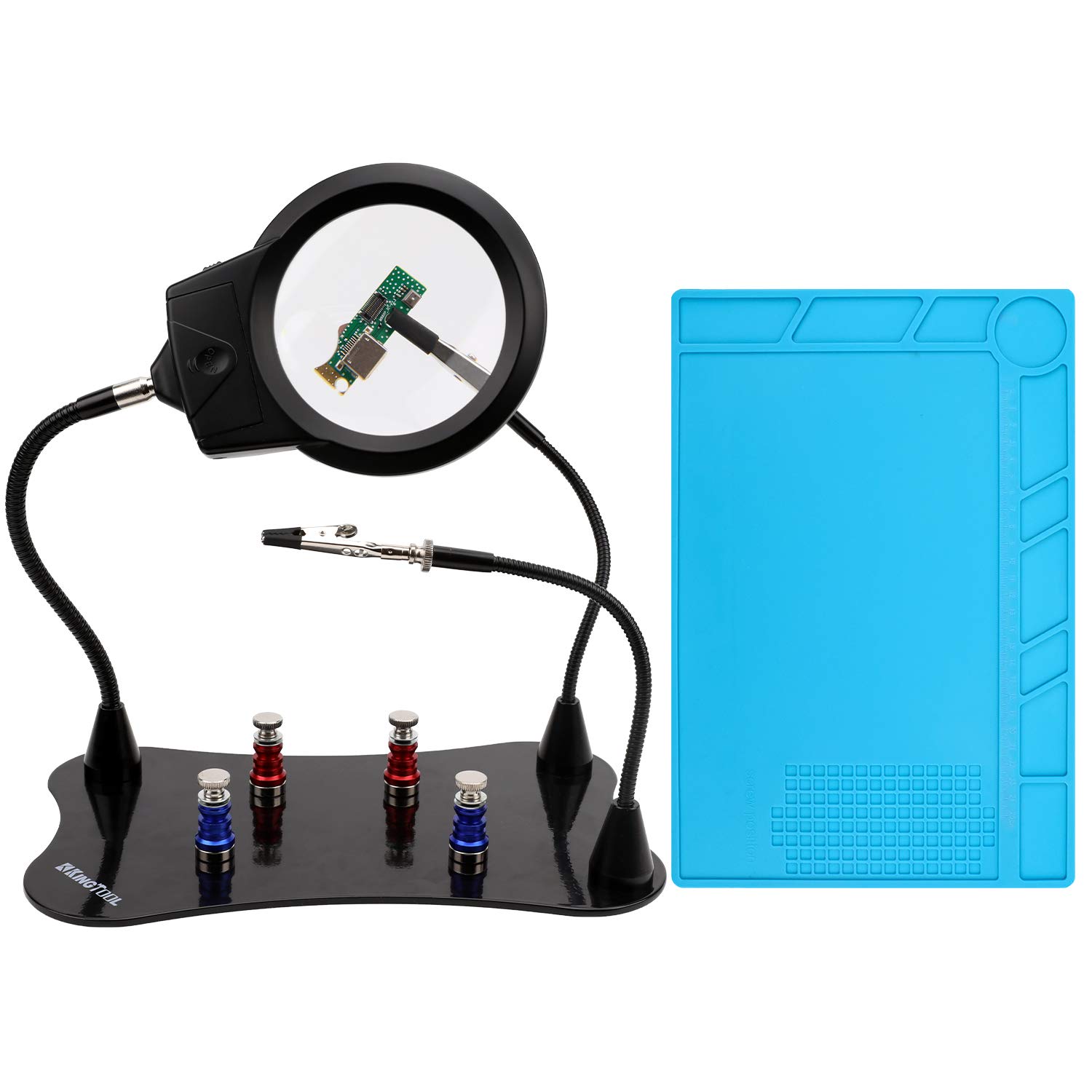 KingTool Third hand Soldering Station, Including A Three Arms Helping Hands and Silicone Repair Mat,