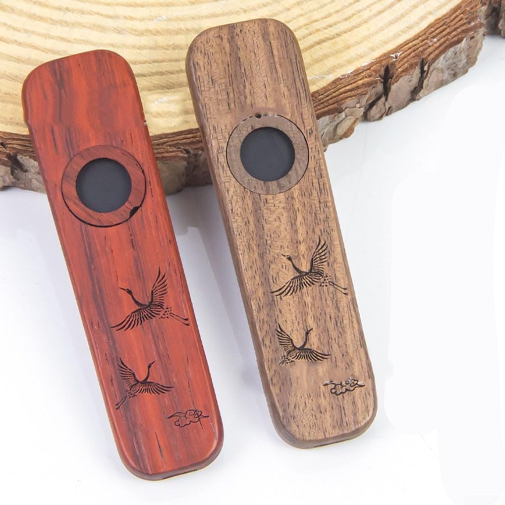 Kazoo en bois pour débutants – Instrument à vent folk en acajou avec diaphragmes, cadeau de musique de fête pour guitare et ukulélé (noyer noir)