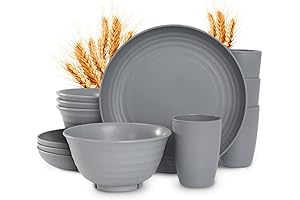 12-Piece Dorm Essentials: Wheat Straw Plastic Dinnerware Sets for College Students