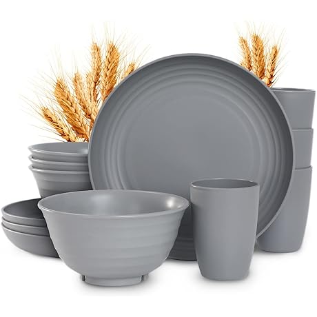 12-Piece Dorm Essentials: Wheat Straw Plastic Dinnerware Sets for College Students