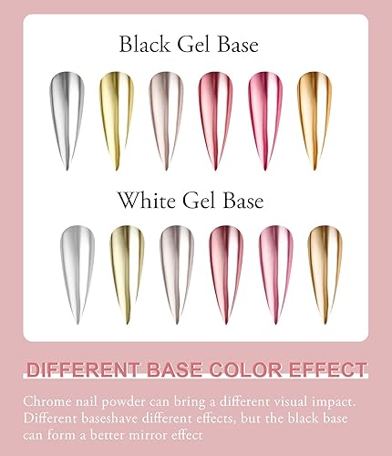 Miniatura 7 de Polvo de uñas cromado dorado con efecto metálico 100% metálico BISHENGYF: Espejo holográfico brillo dorado cromo pigmento manicura plata cobre oro