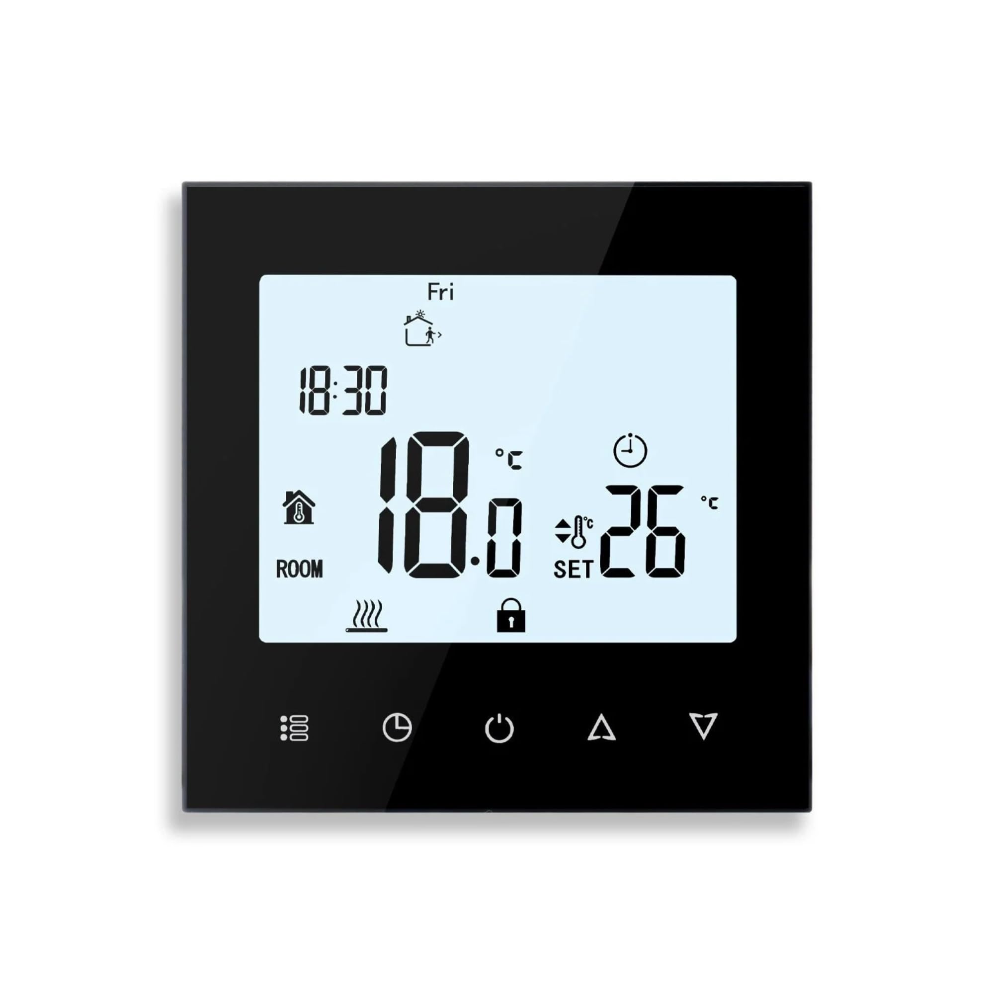 Qualitätsheizung Touch-PRF 79 WLAN-Thermostat für Fußbodenheizung mit App-Steuerung, Kompatibel mit Alexa und Google Assistant, Weiß/Schwarz