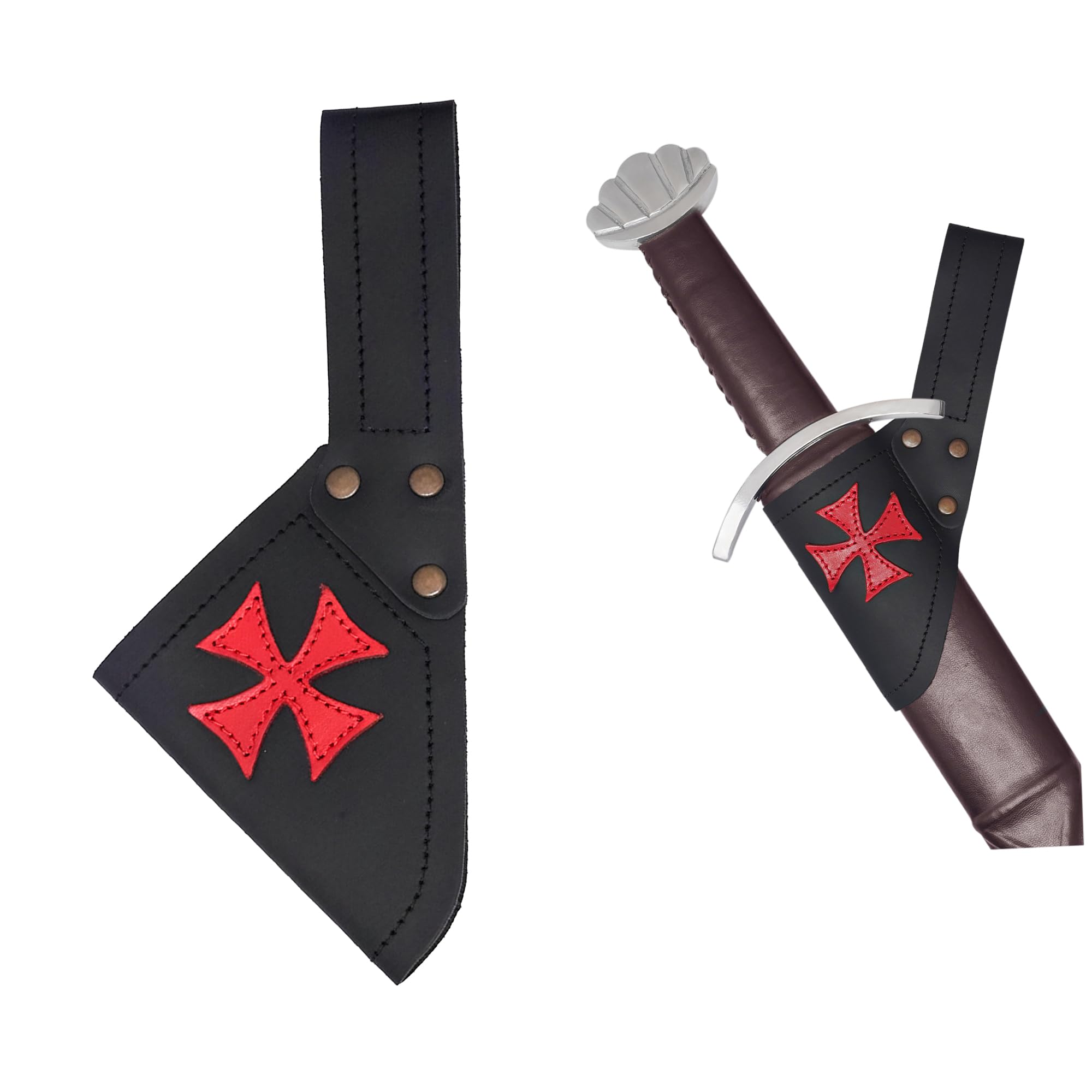 House of Warfare Medieval Templar Sword Frog – Genuine Leather 2 mm Thick | Sword Holder | LARP, Crusader, Knight & Ren Faire (Templar Sword Frog)