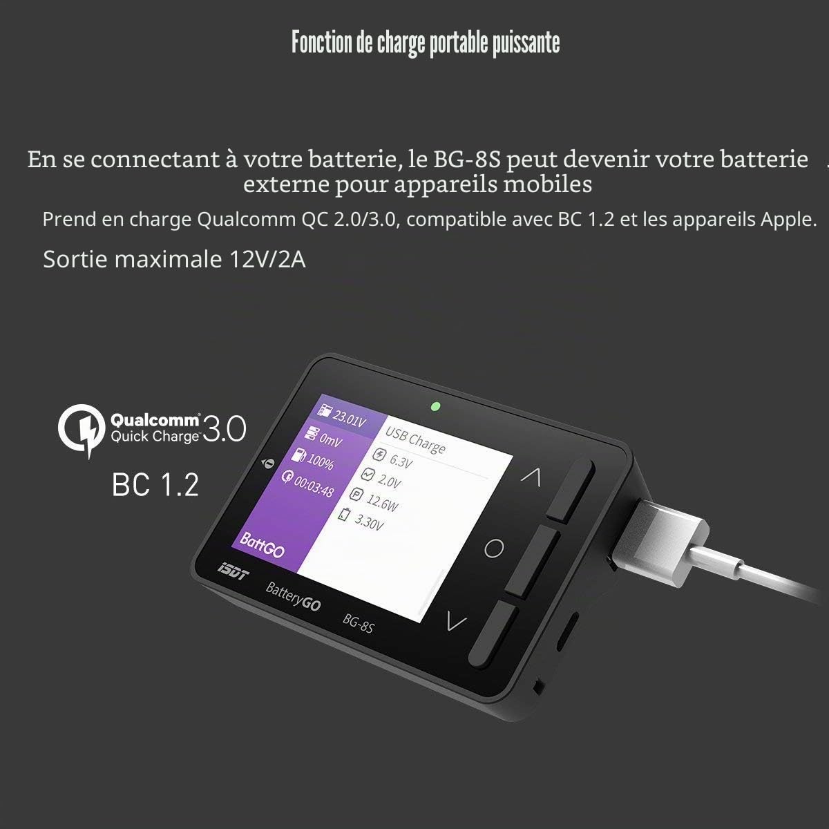 ISDT BG-8S Testeur de capacité de batterie, écran LCD, testeur de tension pour batteries LiPo/Life/Li-ion/NiMH/Nicd