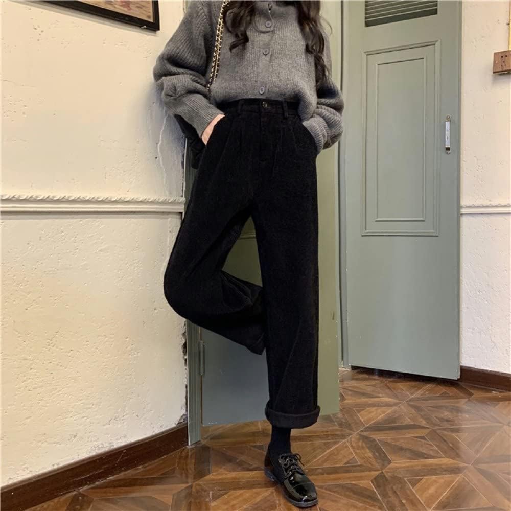Hose Mit Weitem Bein Für Frauen Lässige Damen Herbst Und Winter Dicke Cordhosen Mode Stretch Hohe Taille Lose Weite Beinhose Warm Einfach Outdoor Sport Elegant Business, Black, S