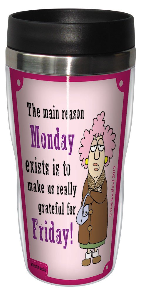 Tree-Free Greetings 16-Ounce Sip 'N Go Stainless Lined Travel Mug, Aunty Acid Grateful For Friday