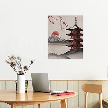 Amazon.co.jp: 絵画 五重塔と富士山と桜インテリア 絵画 和風