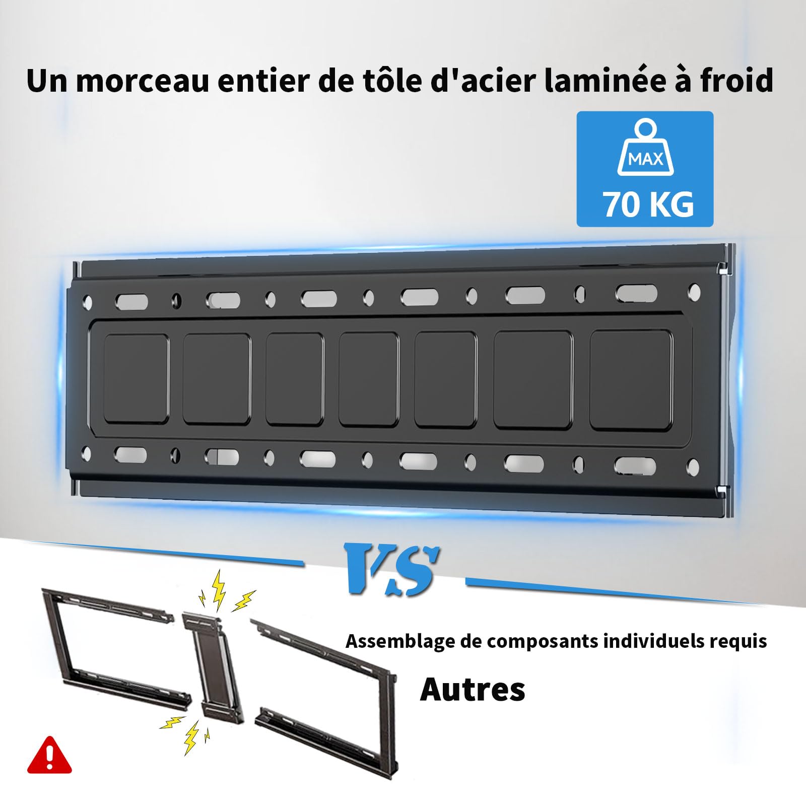Support Mural TV pour téléviseurs de 32 à 75 Pouces, réglage de l'inclinaison vers Le Haut et vers Le Bas, VESA Max 600x400 mm Charge 70 kg, 40 43 50 55 60 65 Pouces Rack Mural pour TV