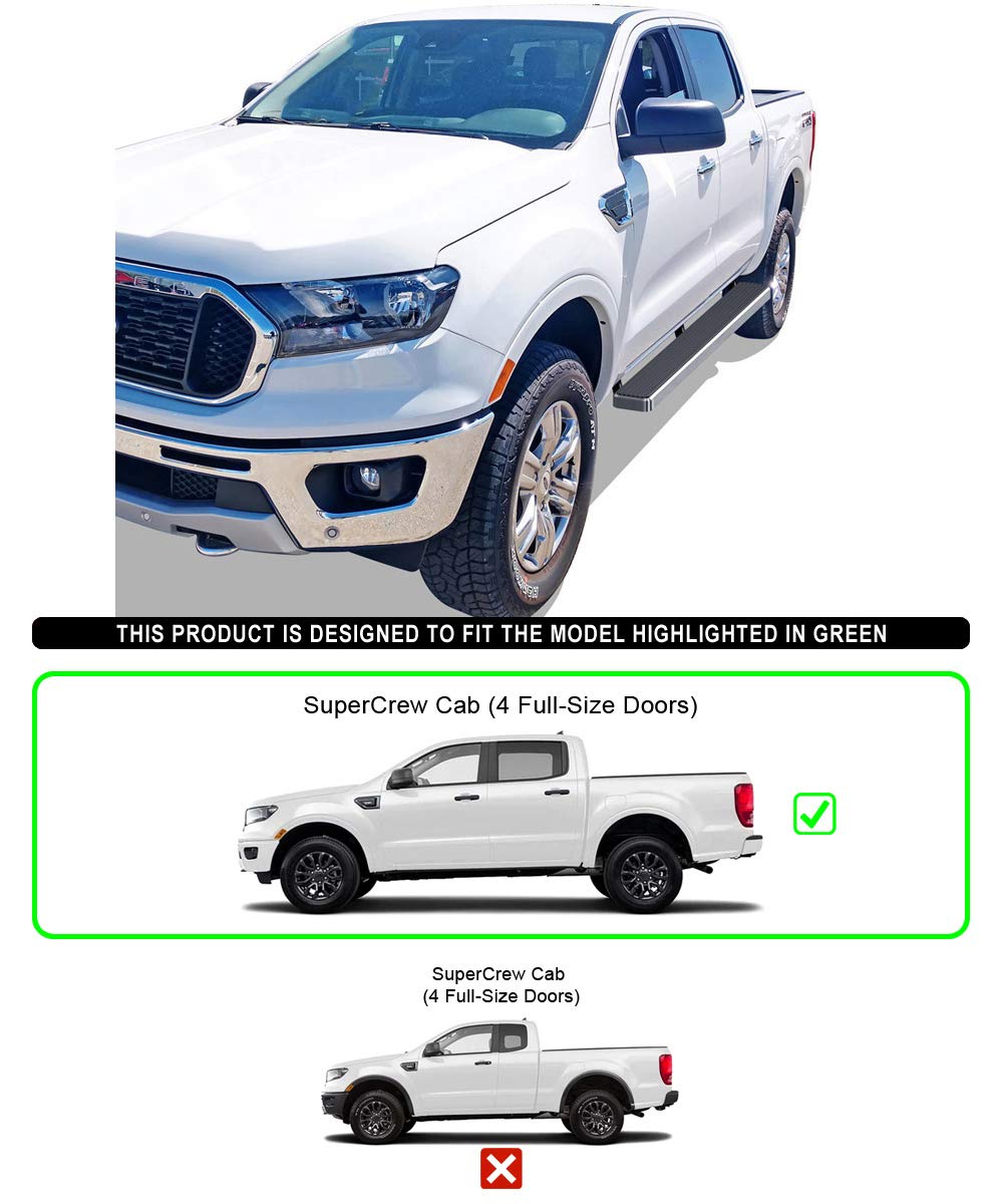APS Premium 5in 304 Stainless Steel Running Boards Compatible with Ford Ranger SuperCrew Cab 19-23