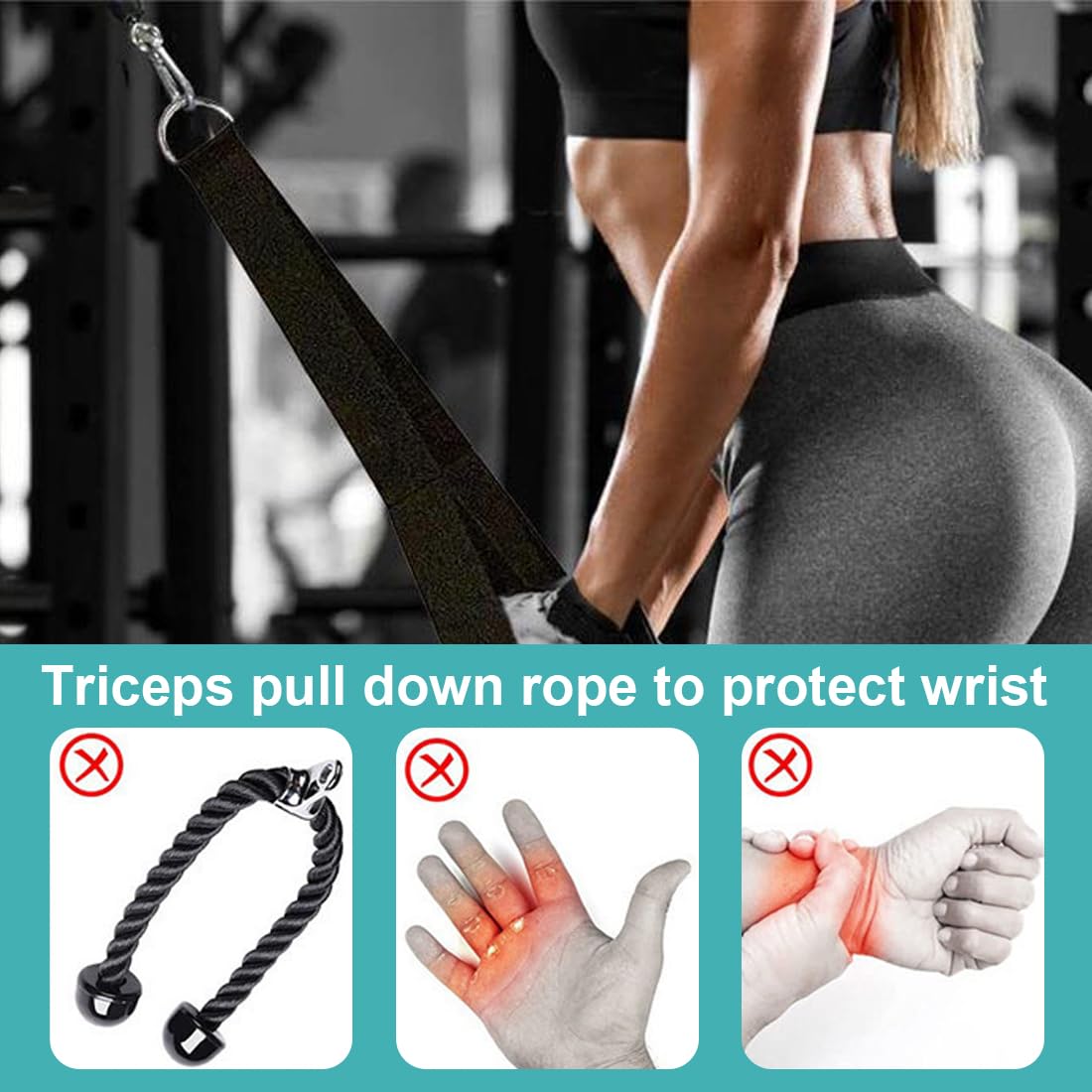 Corda Tricipiti per Cavi, Tricep Pull Down Rope, Estensione Tricipiti, Accessorio Fitness per Push-Down, Crunch, con Opzioni di Presa Multiple