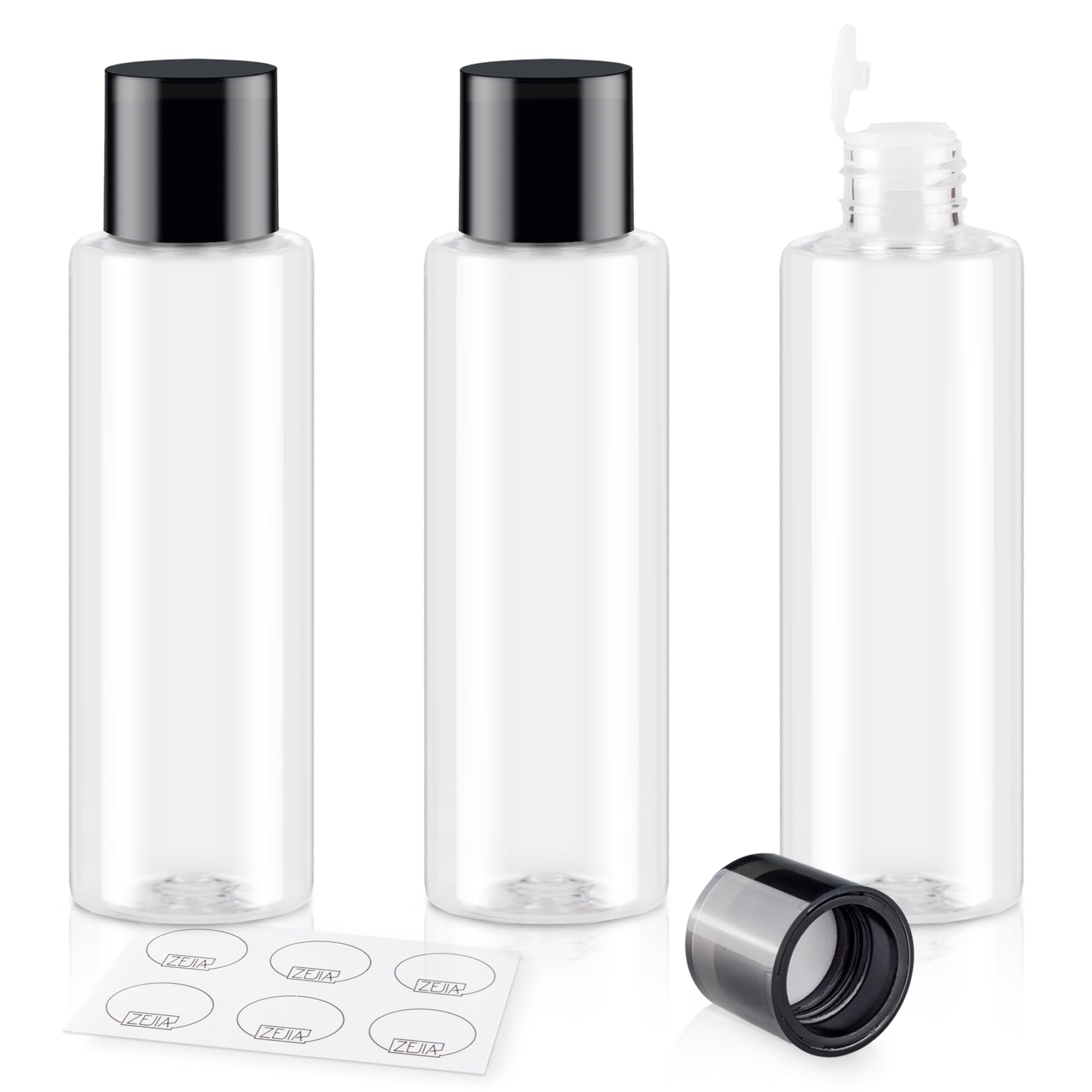 ZEJIA Clear 150ML/5OZ Travel Size Toiletries, 3 Pack Plastic Travel Bottles, Double Leak Proof Travel Size Containers for Shampoo, Lotion, Body Wash,