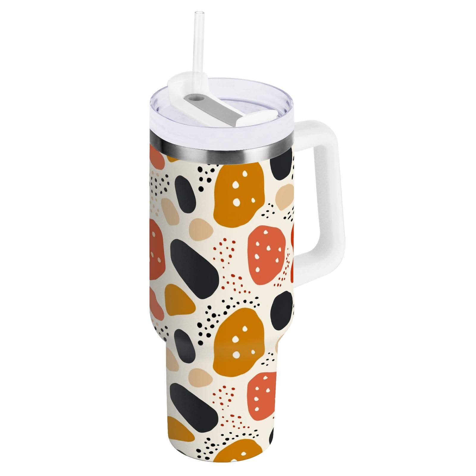 Bicchiere da viaggio isolato in acciaio inox con manico e cannuccia, bottiglia d'acqua riutilizzabile, tazza da viaggio isolata, 1,18 ml