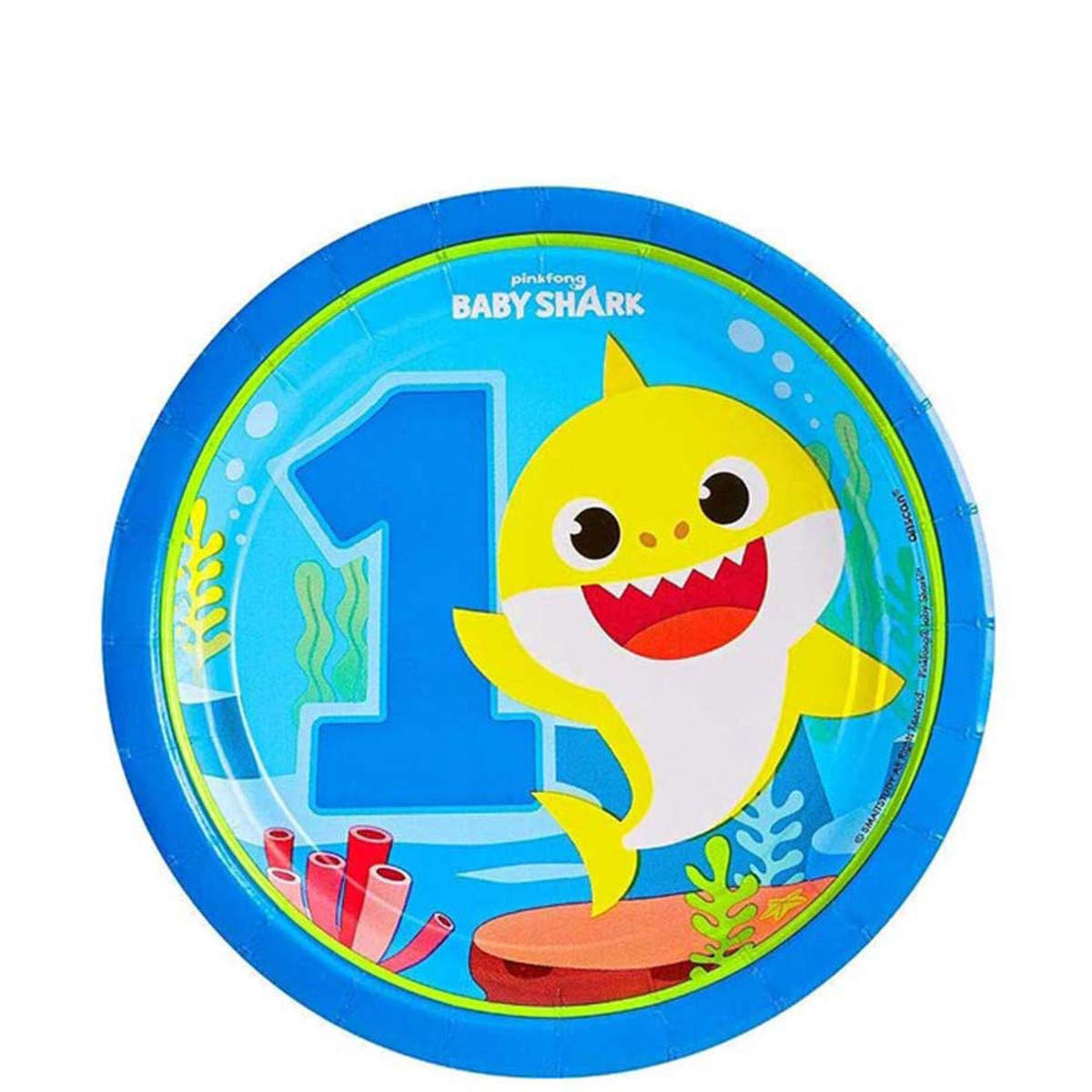 Amscan Baby Shark Round Paper Plates 7in, 8pcs