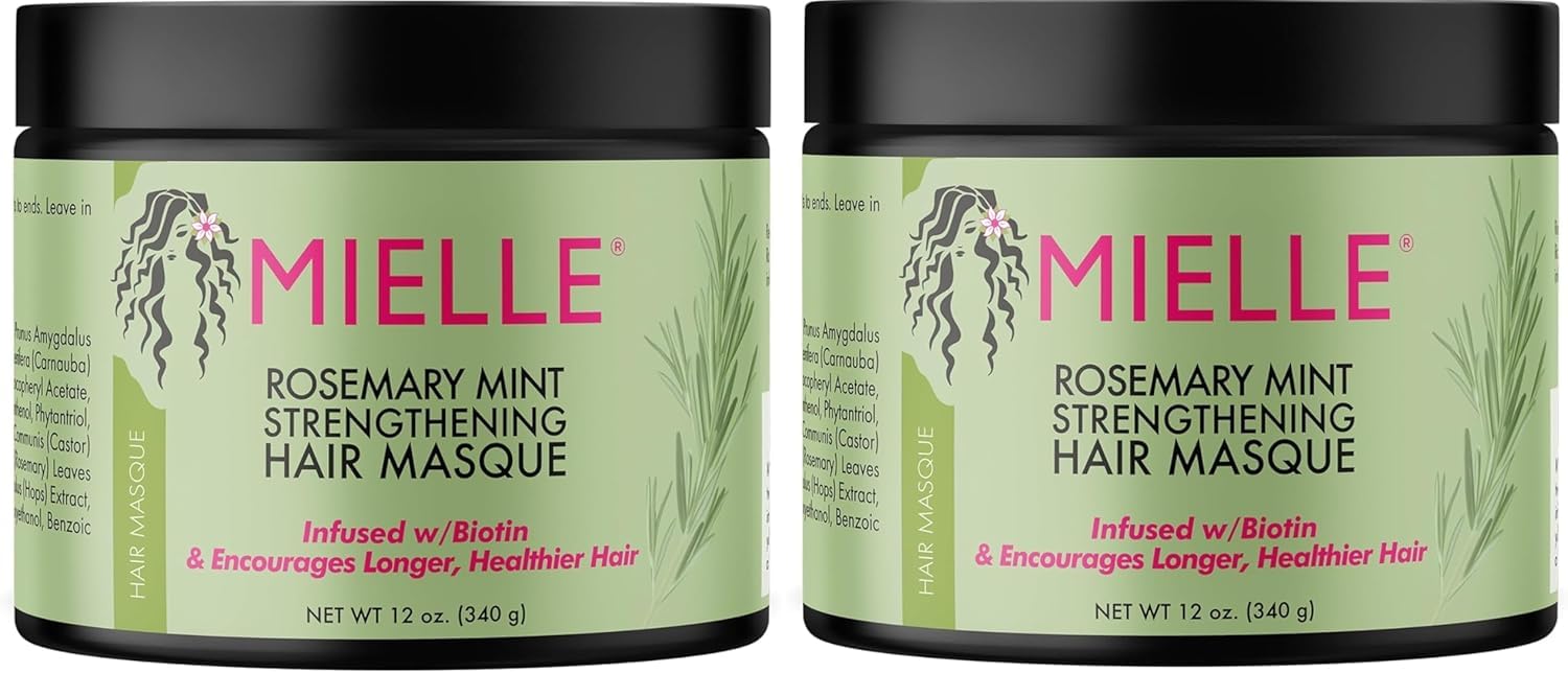Rosemary Mint Strengthening Hair Masque, Essential Oil & Biotin Deep Treatment, Miracle Repair for Dry, Damaged, & Frizzy Hair, 12 Ounces