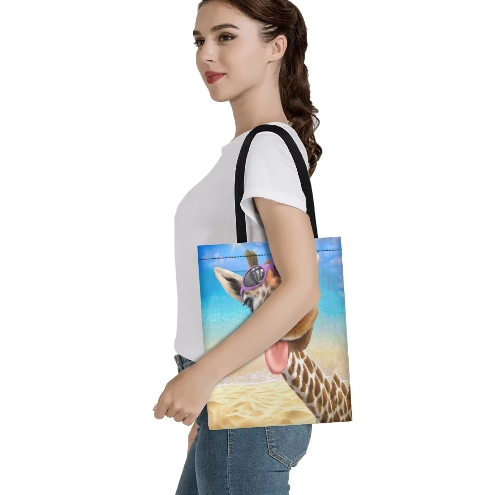 chaqlin Beach Giraffe Canvas Tote Bags Women Girls Reusable Grocery Bag Large Shopping Bags Travel Shoulder Handbags - Image 3