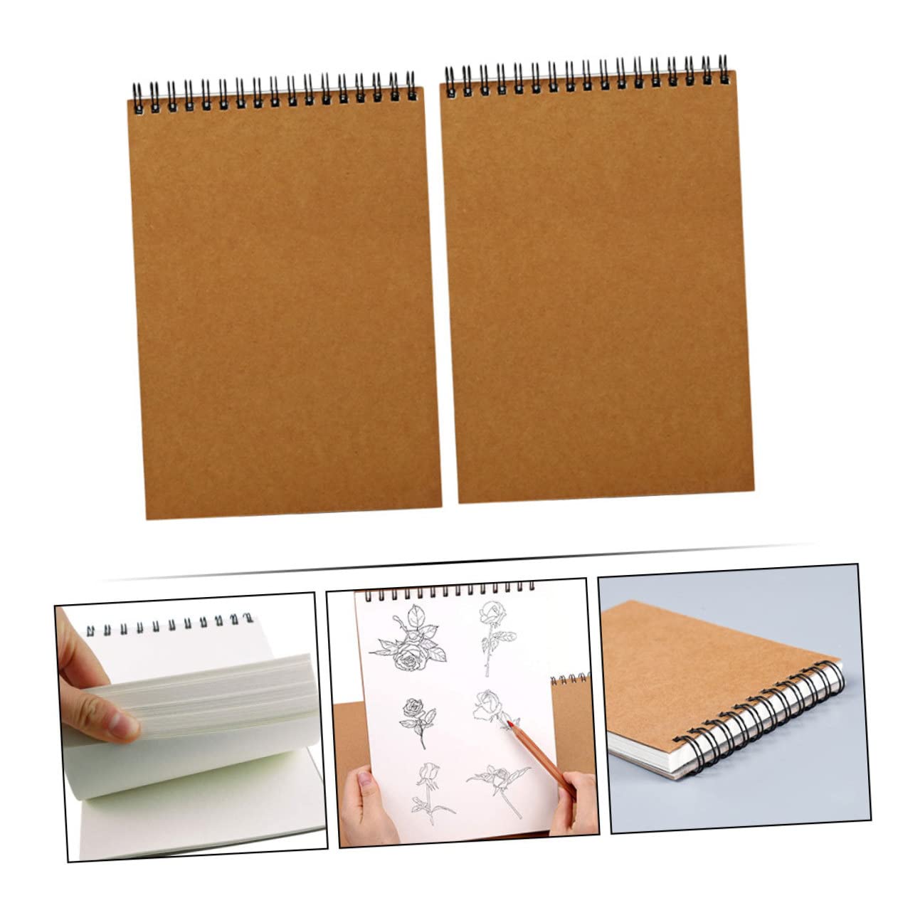 Gadpiparty 2 Blocs de Notas de Dibujo en Espiral A4 Papel Marrón, Cuadernos de Bocetos Simples para Dibujo al Aire Libre Casa, Pack de 2 Unidades