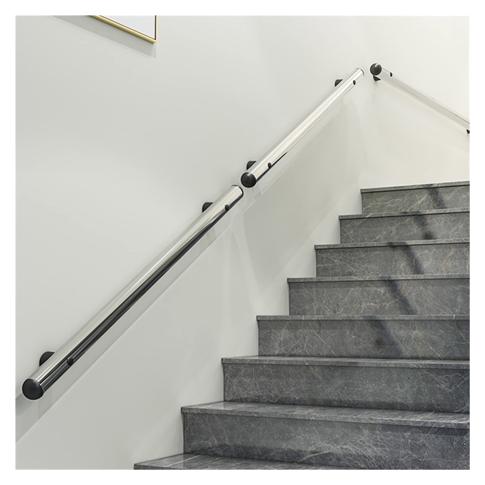 Meiiron Stainless Steel Staircase Handrails, Stair Hand Railings with Wood Base for Stairs Outdoor Indoor Wall Mount - Complete Kit 2" Round Hand Rail for Elderly, Kids - Silver (Size : 130cm(4.2ft))
