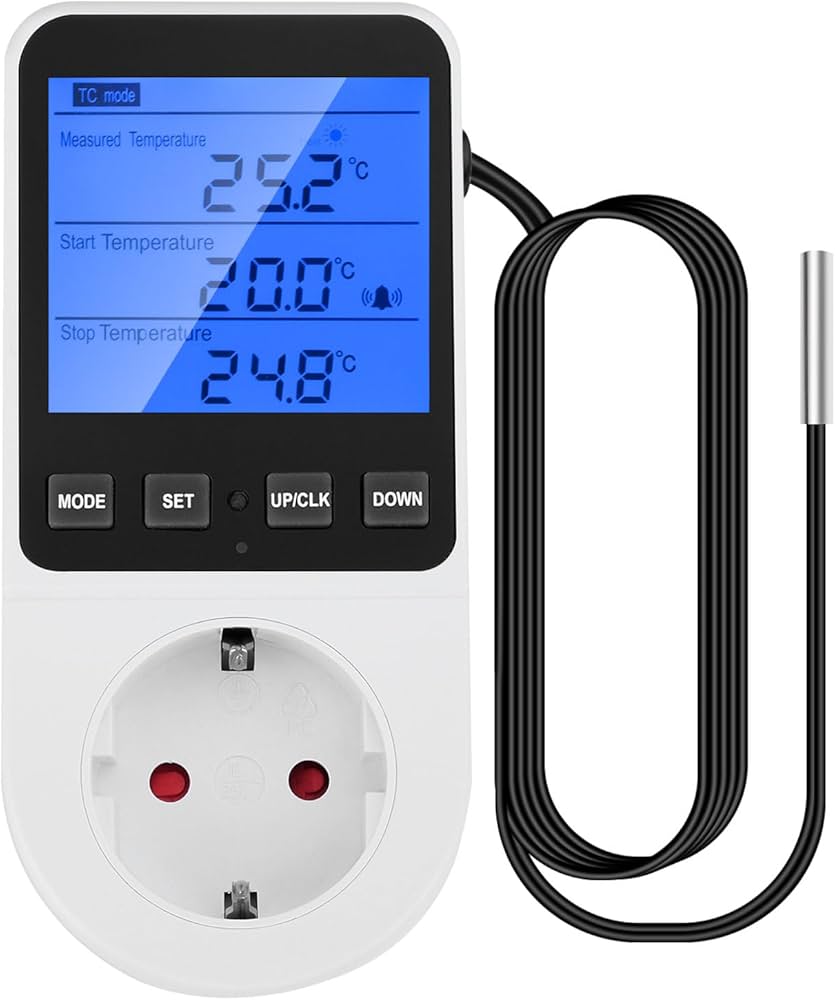 Aideepen Temperature Controller Socket 230 V with Sensor, Digital