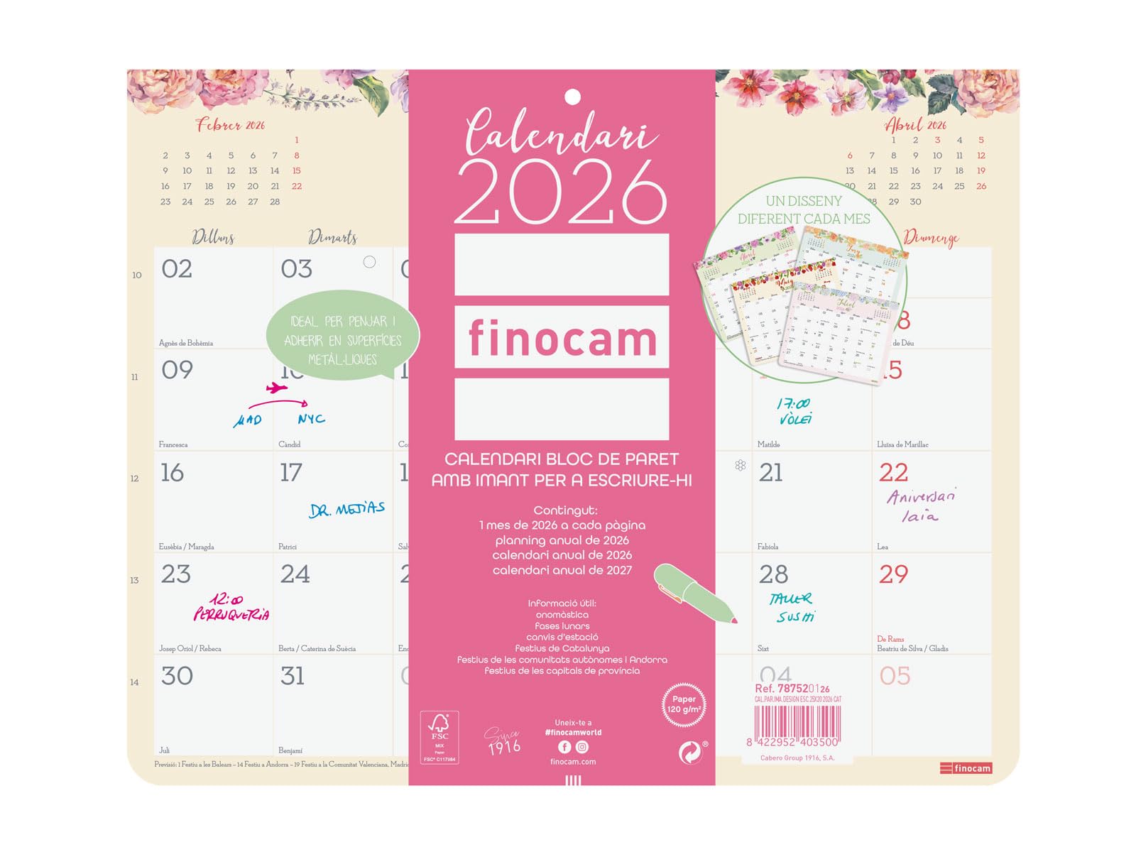 Finocam - Calendrier Aimanté Mois Vue Janvier - Décembre 202