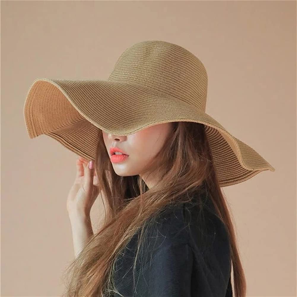 Sombreros de Mujer, Gorro de Verano Negro, Gorro de Playa, Sombrero de Paja, 56-58 cm (código M)