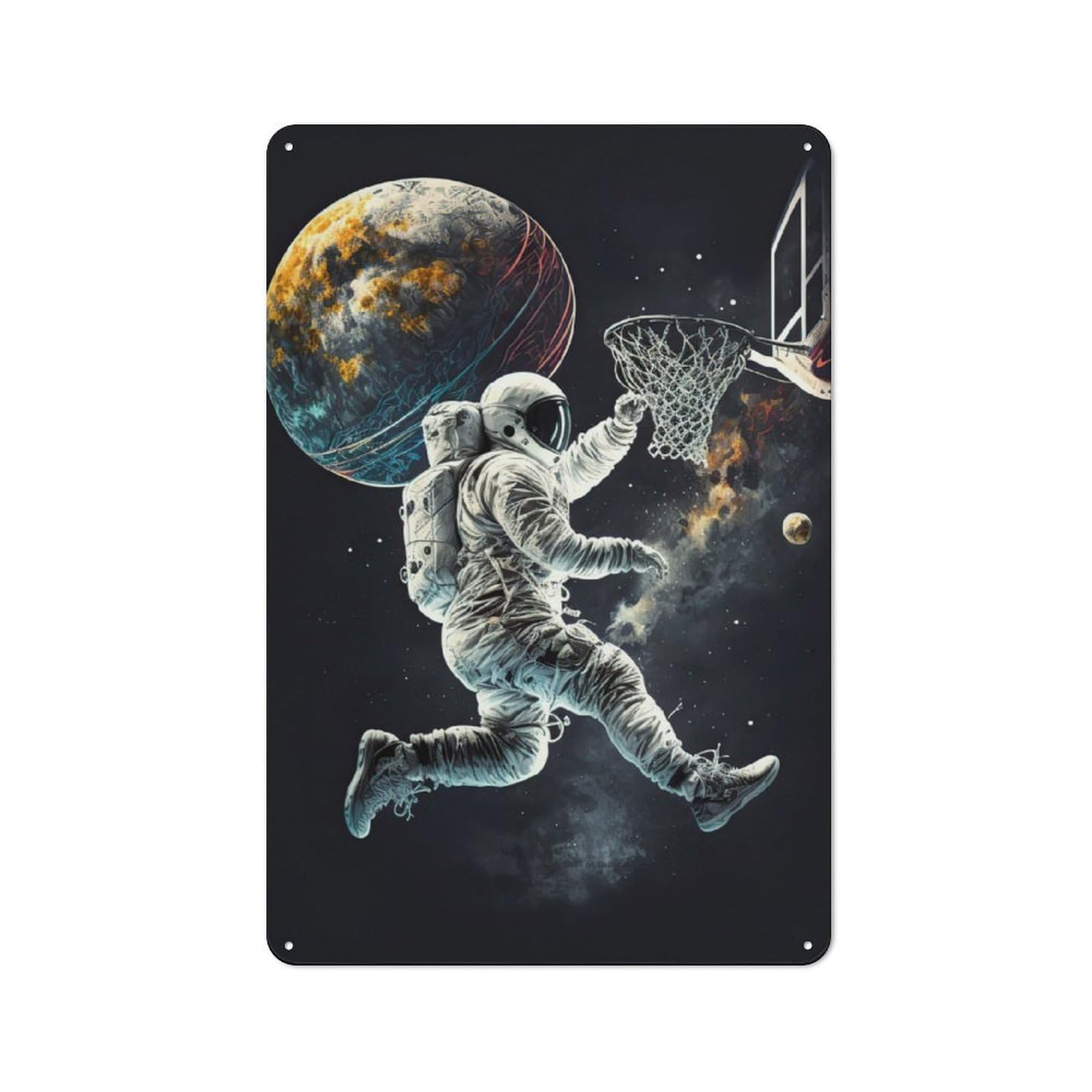 Junmoney Astronaut Basketball Space Vintage Metal Wall Sign 30X20cm For Studio Or Craft Room, For Vintage Wall Decor Fans, For Metal Sign Collectors