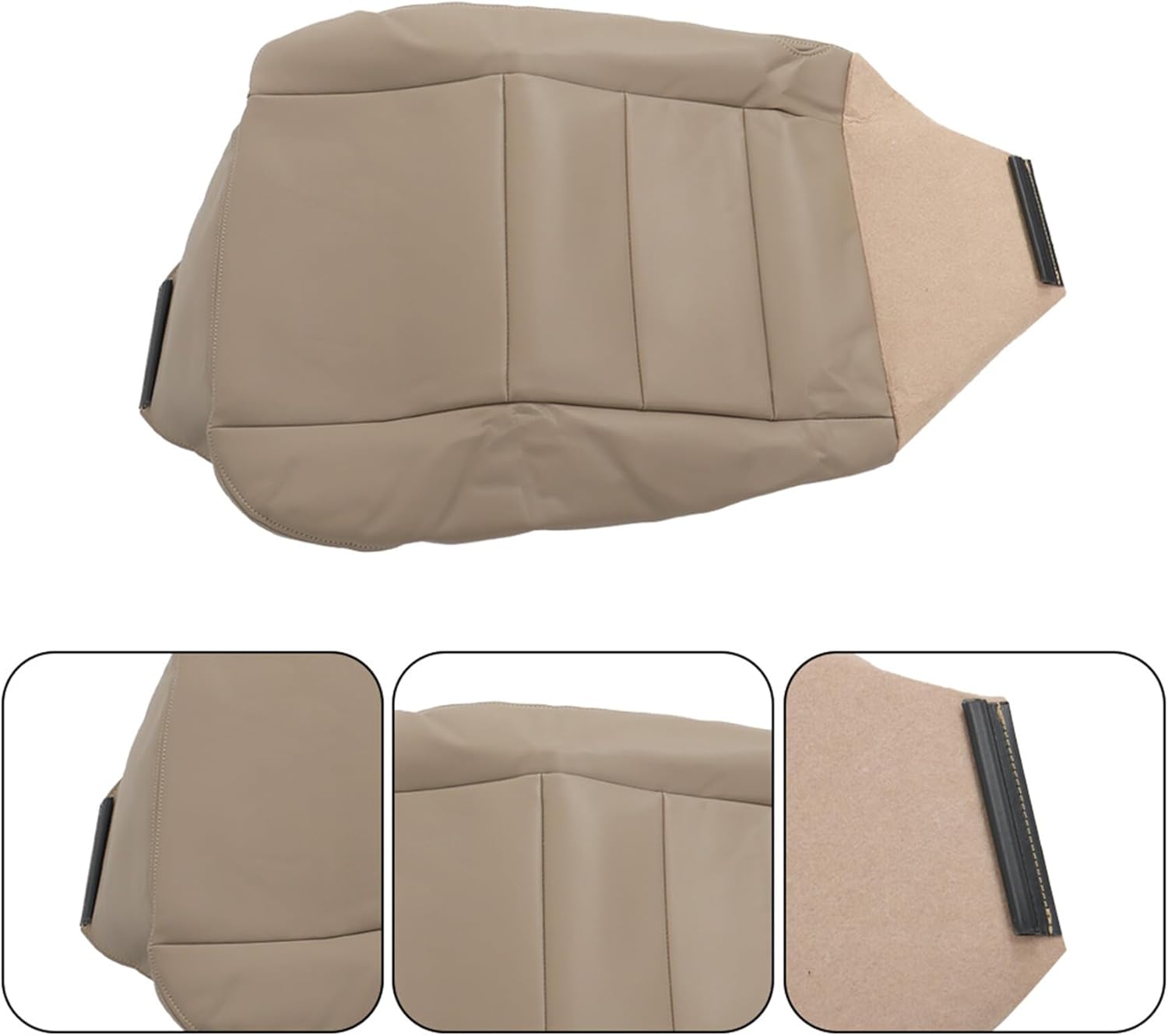 Silscvtt 4PCS Tan Artificial Leather Bottom and Top Lean Back Seat Covers Front Driver and Passenger Side Replacement for 2002-2007 F250 F350 F450 F550 Super Duty Lariat