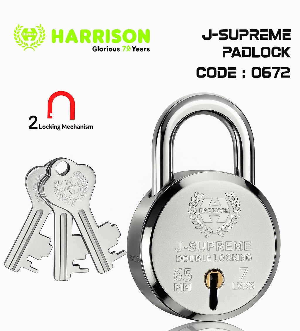 Harrison Padlocks/Round Padlock 65mm 7 Lever with 3 Keys J-SUPREME-0672 Double Locking Pack of 1/Padlock, Padlocks, Locks for Home, Locks for Main Door, gate — Amazon image 5