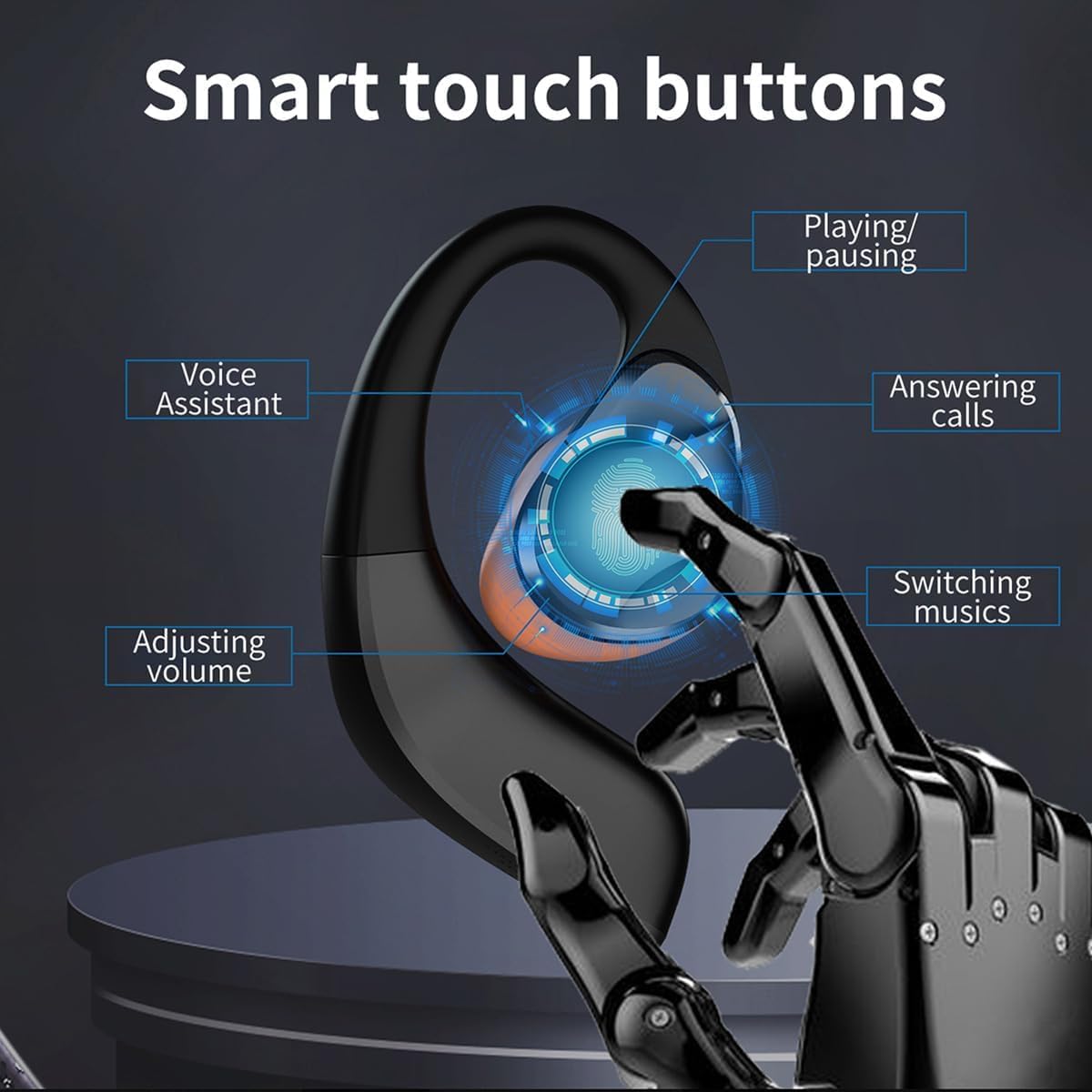 Auriculares inalámbricos Bluetooth de oído abierto, control táctil, conducción de aire, auriculares deportivos IPX7, impermeables, 50 horas de reproducción, auriculares deportivos impermeables