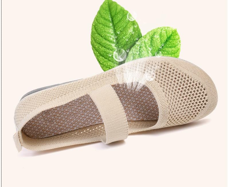 DESESE Women's Casual Hollow Out Knitted Mary Jane Flats Shoes,Fashion Comfortable Mesh Walking Beach Shoes Lightweight Breathable Slip-On Shoes 6