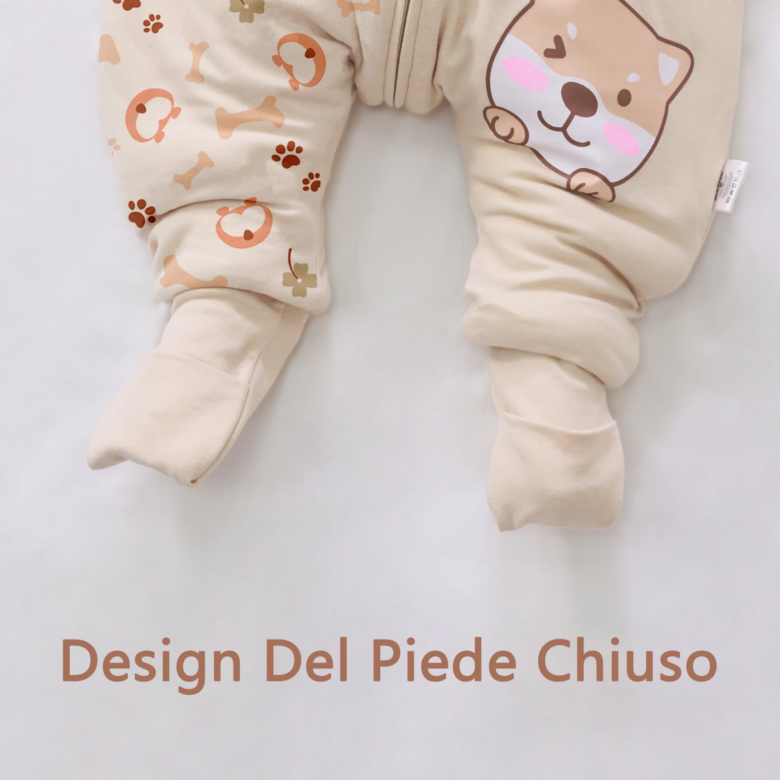 Sacco nanna a maniche lunghe con piedi 3,5 tog invernale, per bambini - sacco nanna invernale con gambe - cotone, Cucciolo (4-5 anni)