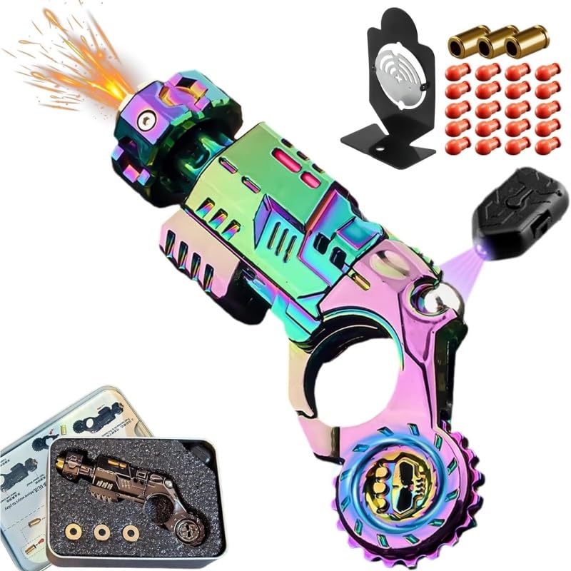 Metal Fidget Gun for Adults, Alloy Metal Decompression Toy,with 3 Shells and 20 Bullets, Age 14+， Best Steel Mini Toy Gift for Men(Chameleon)