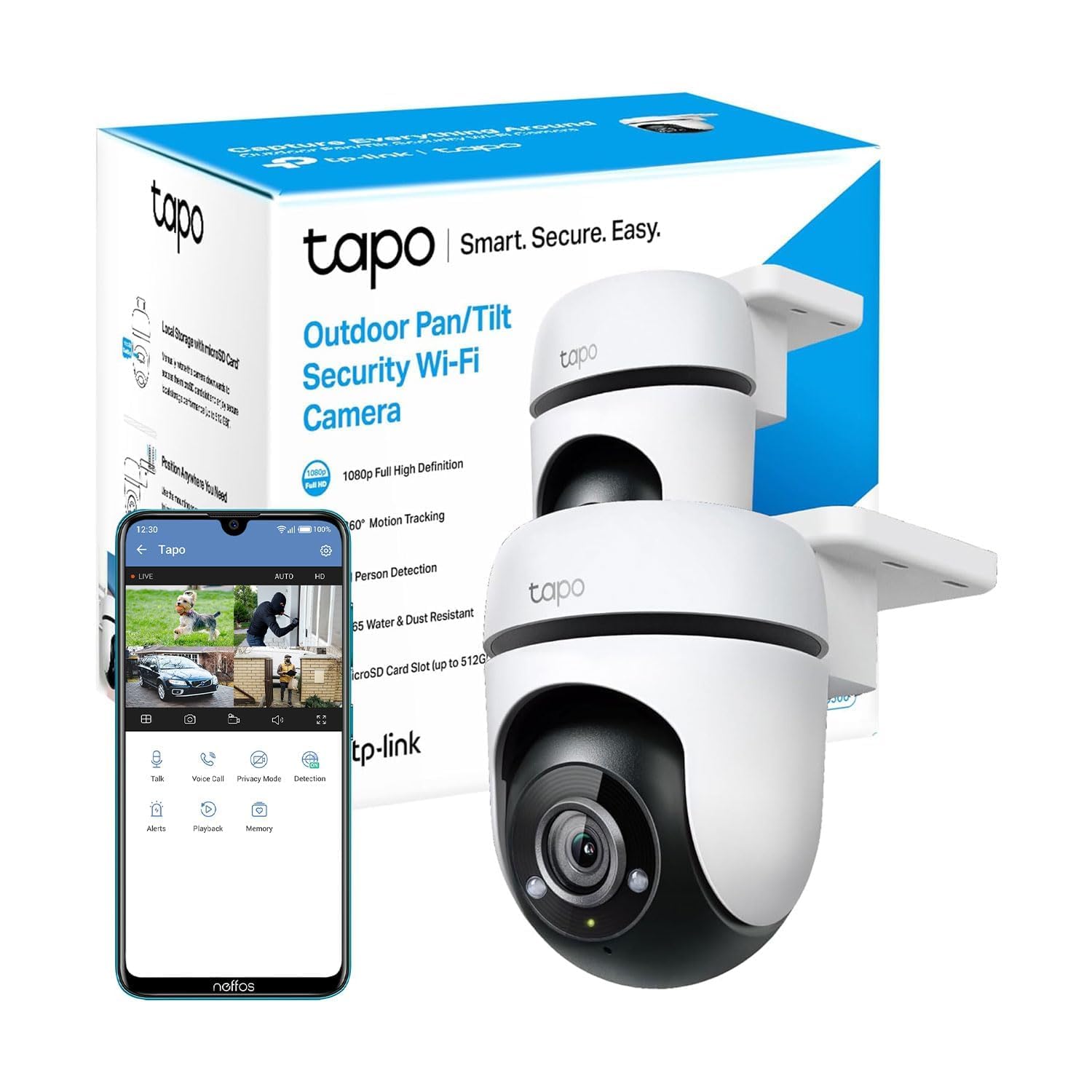 Tapo C500 1080P Full HD Outdoor Pan/Tilt Security Camera, 360°Motion Tracking, IP65, Smart Person Detection, Colour Night Vision, Cloud and Local Storage, Works With Alexa and Google, No Monthly Fee