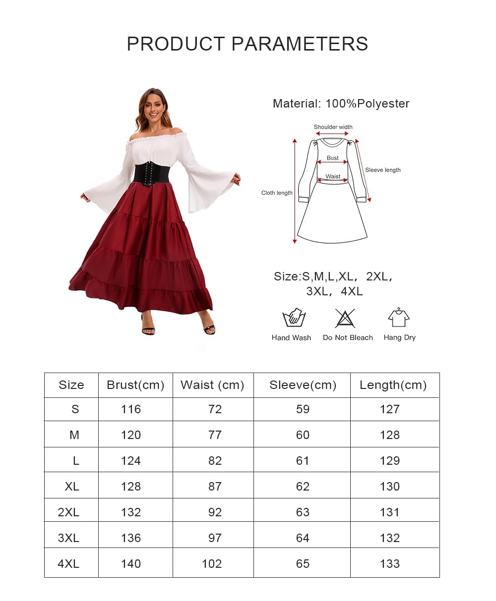 Feynman Robe médiévale rétro pour femme avec manches trompette - Reine victorienne médiévale Renaissance gothique - Robe maxi pour carnaval, Halloween, fête