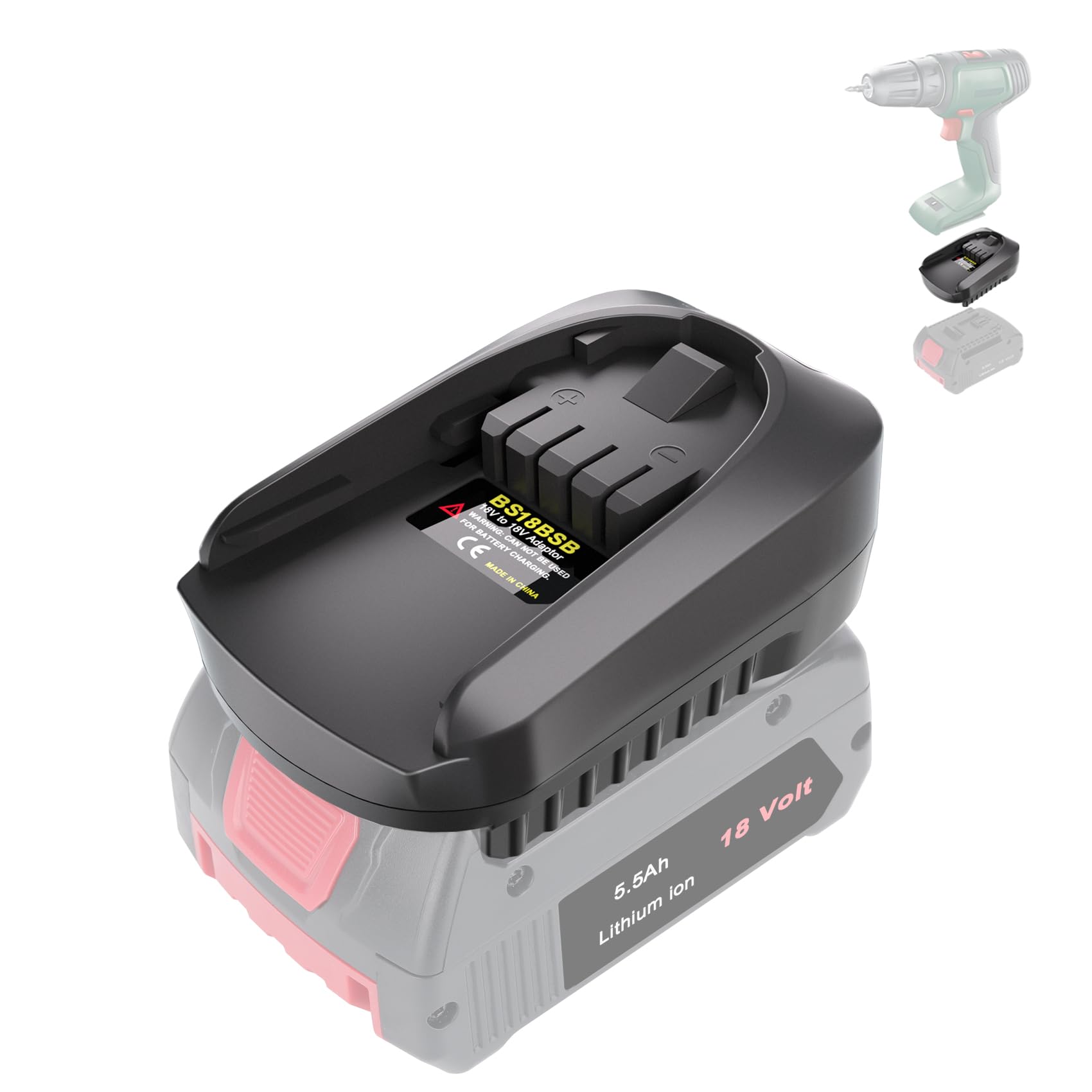 BS18BS Adaptateur Convertisseur pour Bosch PBA 18V Système Outils Sans Fil Compatible GBA 18V Batterie à Remplacer PBA 18 Volt (Pas de Batterie)