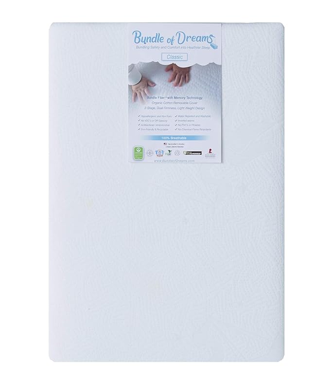 BUNDLE OF DREAMS Flagship 5" Organic Cotton Cover 2 Stage Mini Crib Mattress, 100