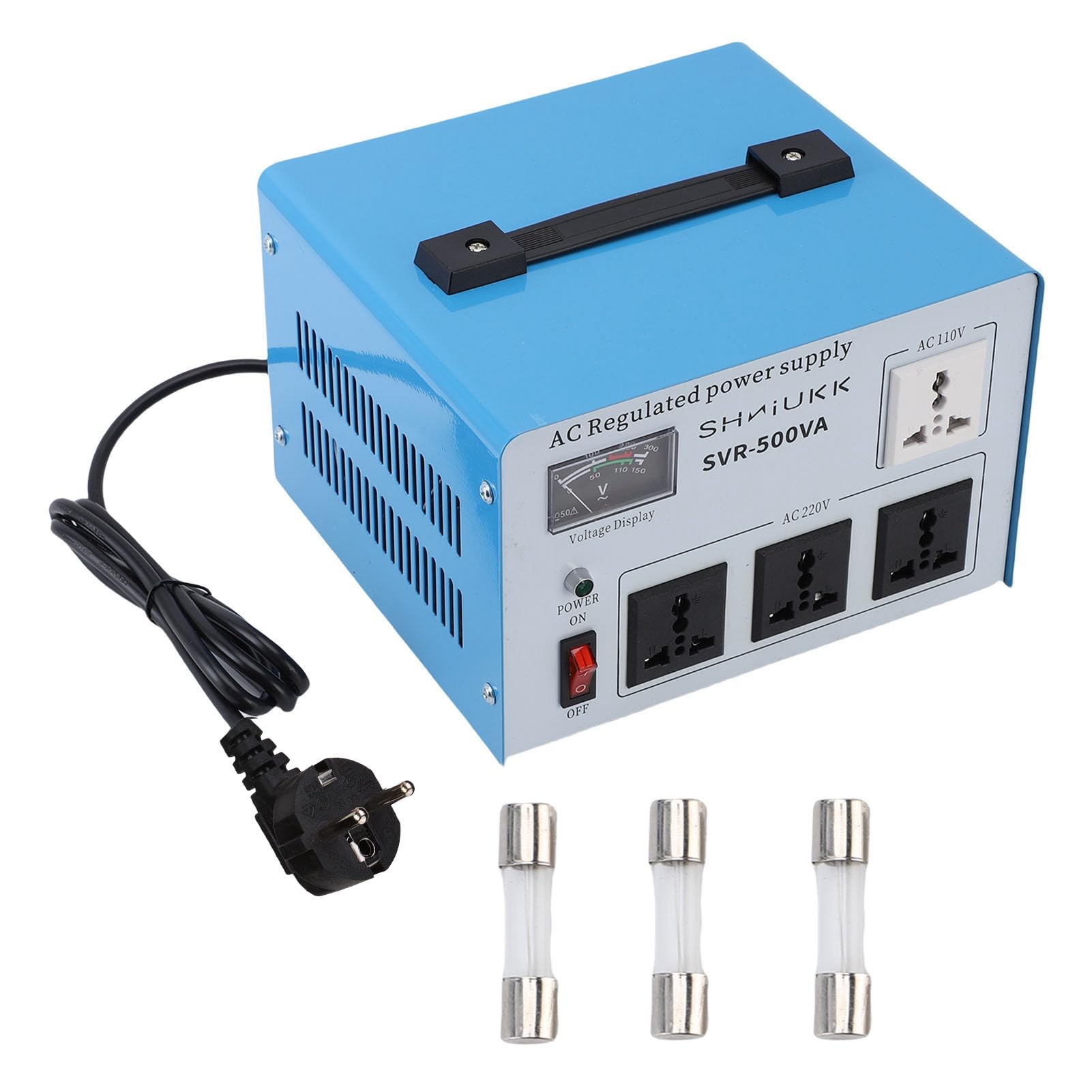 aqxreight Stabilizator Napięcia 500 W Jednofazowy Automatyczny Regulator Napięcia dla Elektroniki Przetwornica SVR-500VA z wtyczką EU Chroni Urządzenia Przed Wahaniami Zasilania (Wtyczka UE 160-250 V)