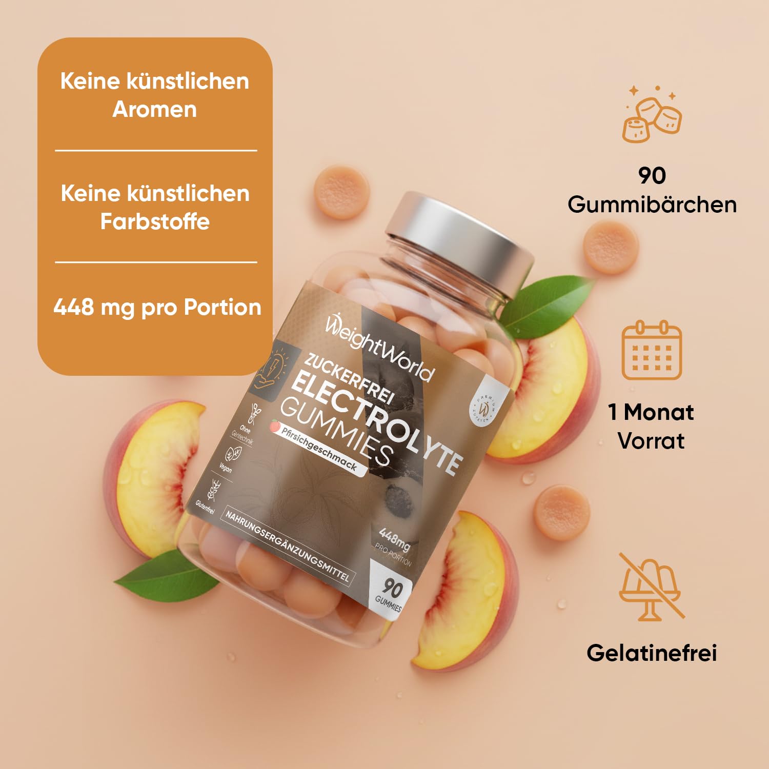 Elektrolyte Gummibärchen - 448mg pro Portion - Multimineral mit Magnesium, Kalzium, Kalium, Natrium, Chlorid - 90 Gummies - Electrolyte Komplex Gummies - Electrolytes Sugar Free - WeightWorld
