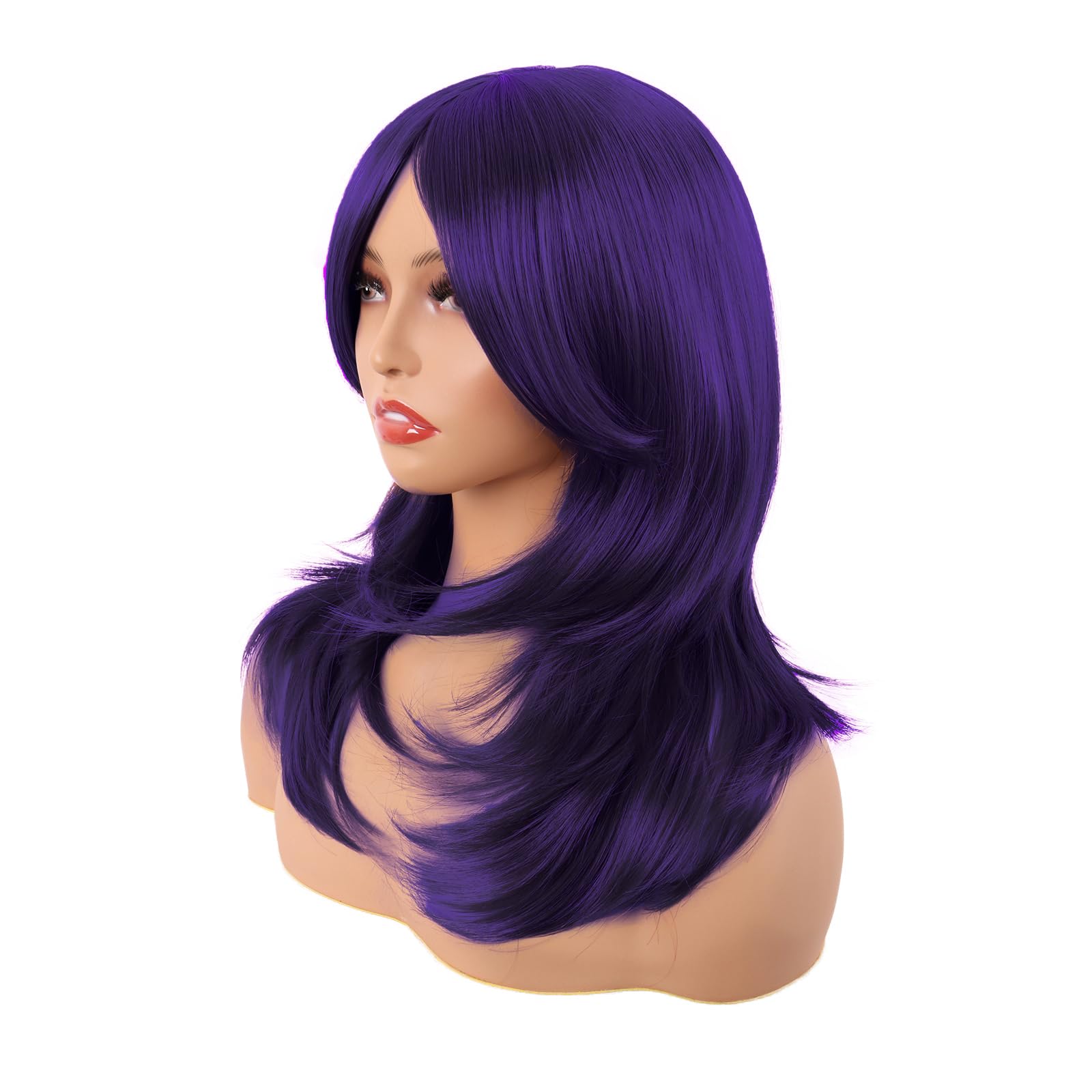 MapofBeauty 20 Inch/50 cm Long Layered With Bangs Straight Synthetic fiber Shoulder Length Hair for Daily Use or Party Wig (Dark Purple) - Image 3