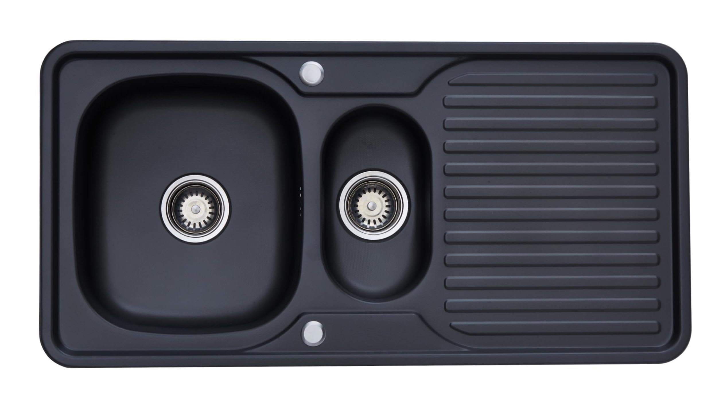 RUMO Prema Nano Black Anthracite Stainless Steel Kitchen Sink 1.5 One and Half Bowl Large deep Reversible Drainer Inset Sinks with Waste Kit Scratch Resistant
