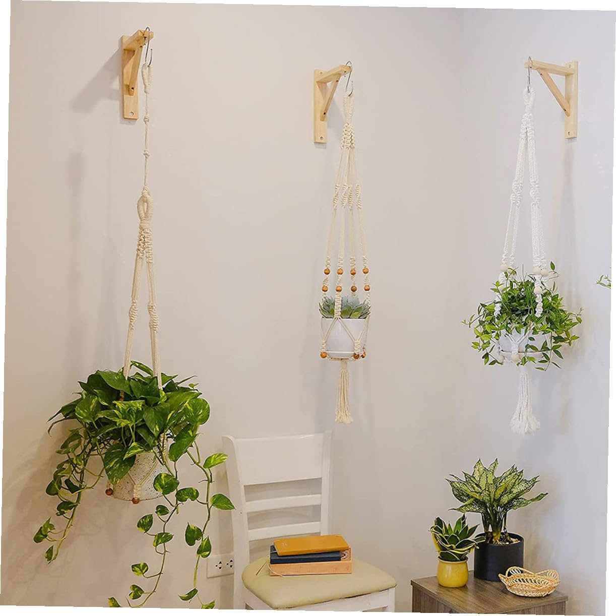 3 Ensembles Rallonge De Crochet Pour Plante Cintre Jardinière Suspendue D'extérieur Corde À Suspendre Pour Pot De Fleurs Corde Suspendue Pour Pot De Fleurs Coton Beige 8 Pièces * 3