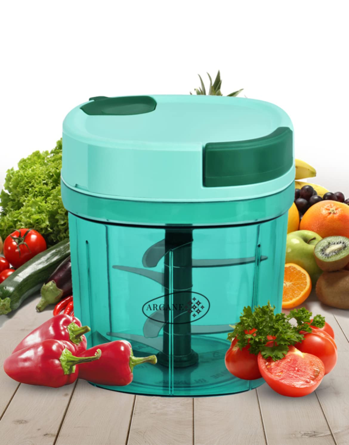 Porslin 1 liter Big Size Kitchen Dori Handy Vegetable and Fruit Manual Onion Dry Fruit Salad Maker Vegetable Quick String Chopper Machine, Cutter – 5 Stainless Steel Blades (Smosh Pista)